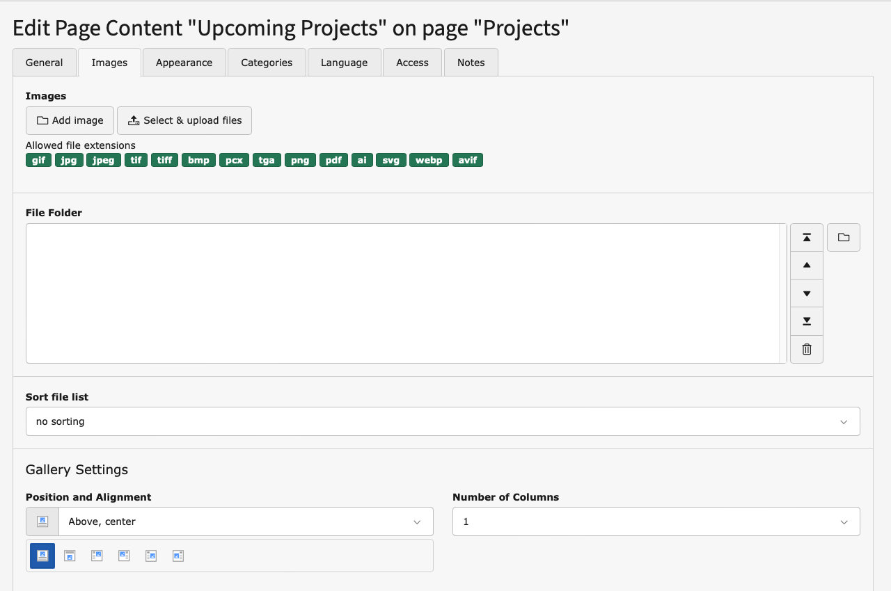 Screenshot of the image tab