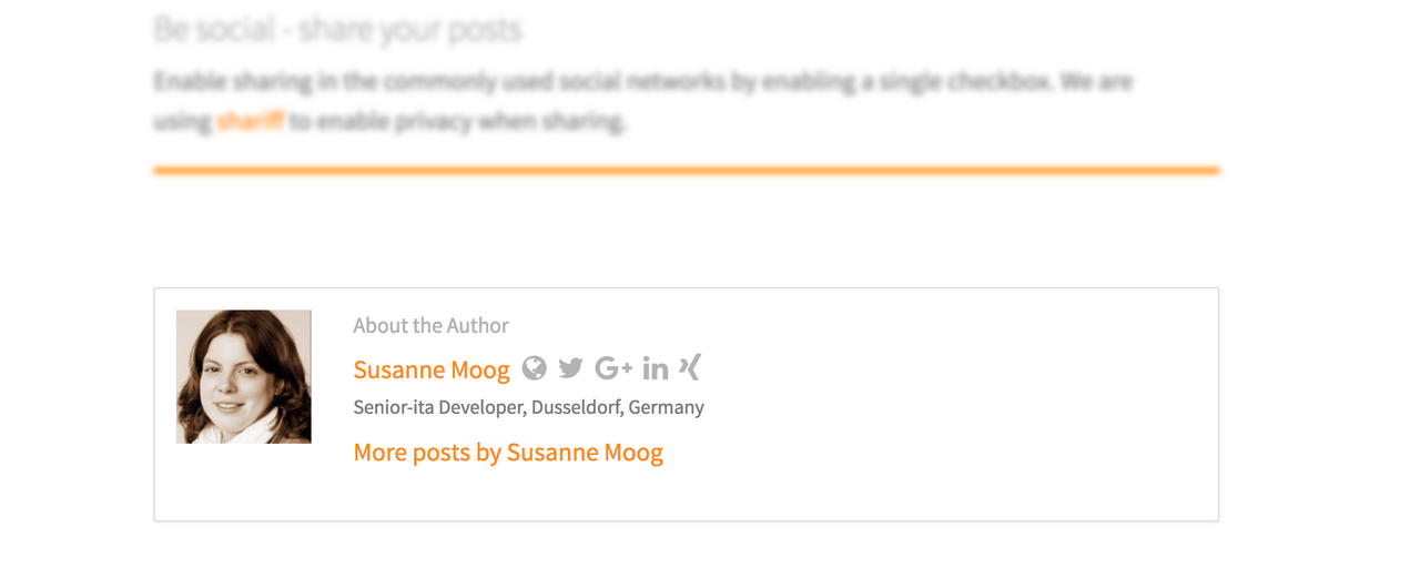 Example of an author box with link to more posts of the author