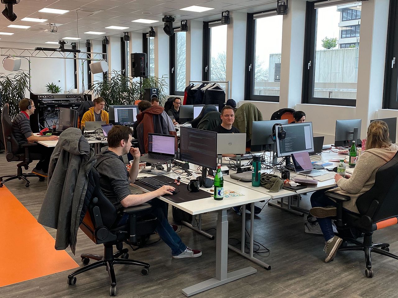 Group of people working in the sprint area at TYPO3 GmbH