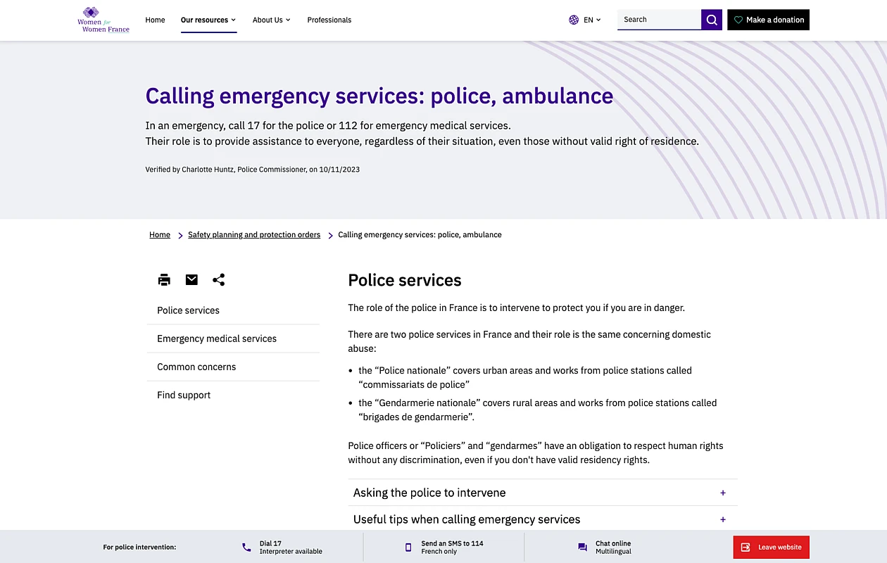 Leitfaden mit den Kontaktdaten der Notdienste in Frankreich