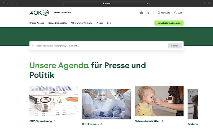 Mit TYPO3 zum einheitlichen Presse- und Politikportal der AOK