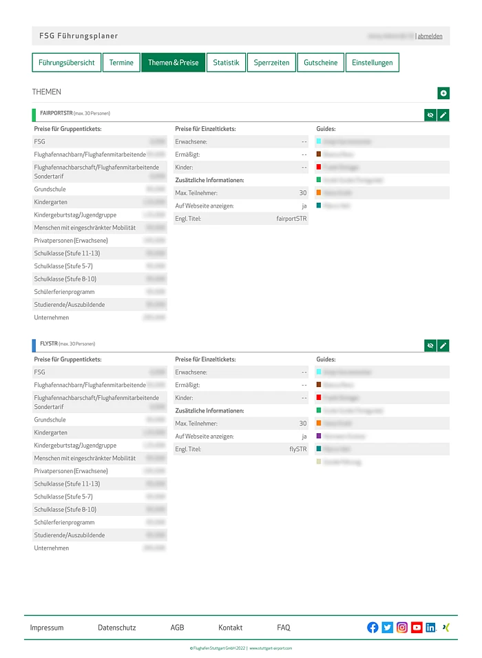 Verwaltungsansicht und Preise