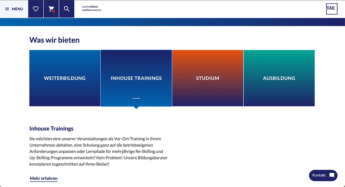 Screenshot of TAE offering page