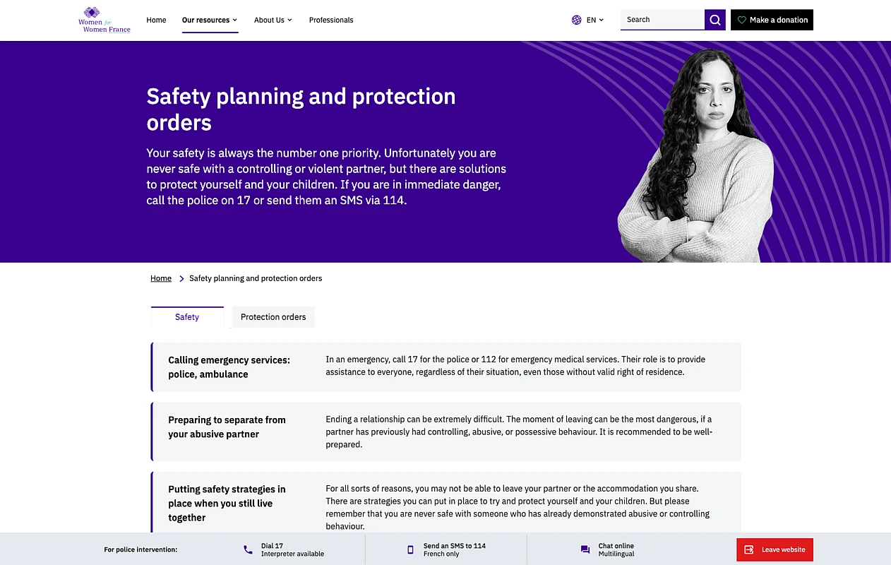 Website zur Sicherheitsplanung für Opfer häuslicher Gewalt