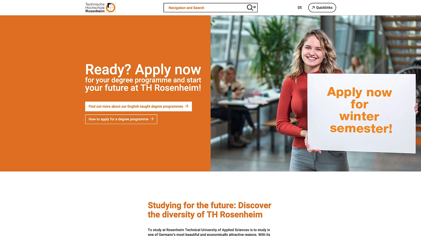 Screenshot of the Englisch homepage including a search bar