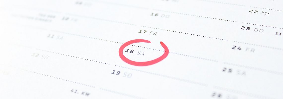 Calendar with central marked date