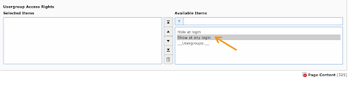 Screenshot pointing to “Show at any login” user group in “Available Items”
