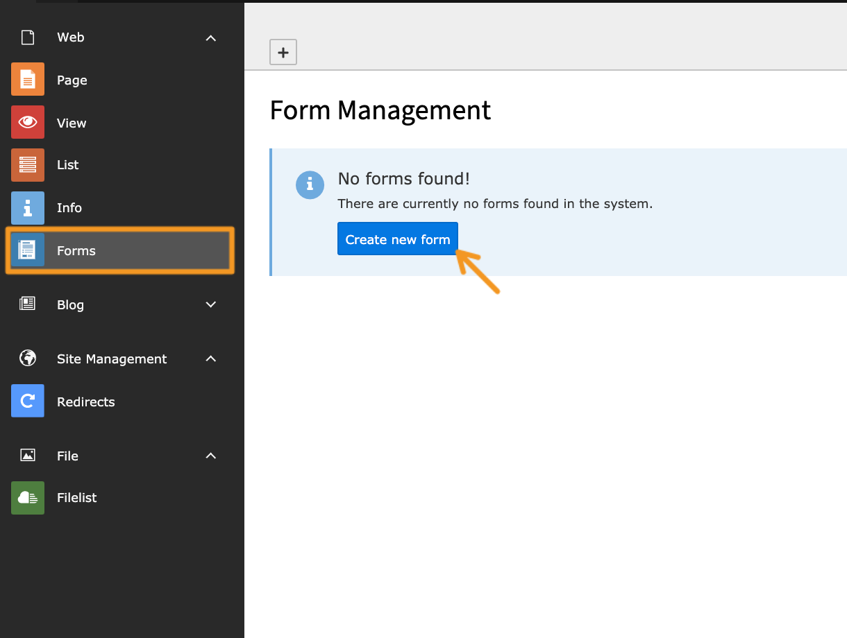 Screenshot of Forms module on TYPO3 backend.